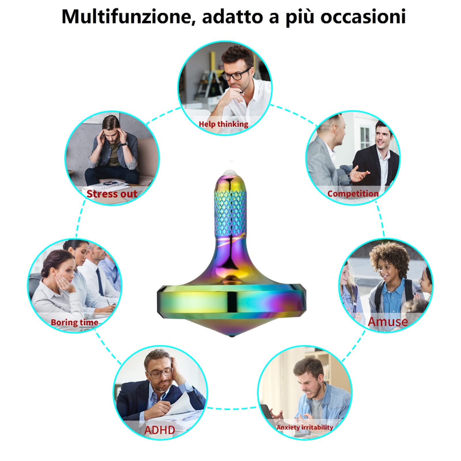 Trottola in metallo in acciaio inossidabile,Giocattolo di decompressione EDC ben fatto, perfettamente bilanciato e scorrevole, Aiuta a ridurre lo stress, l'ansia (M/Iridescente)