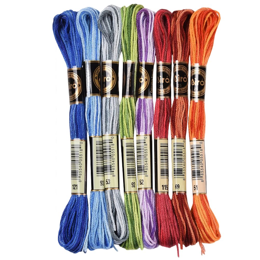 8 Skeins 6 Strands 70 Yards Variegated Embroidery Cross Stitch Thread Gradient Color Friendship Bracelet Blue Cotton String Floss for Sewing Making Bracelet Knitting Stitching Craft Supply