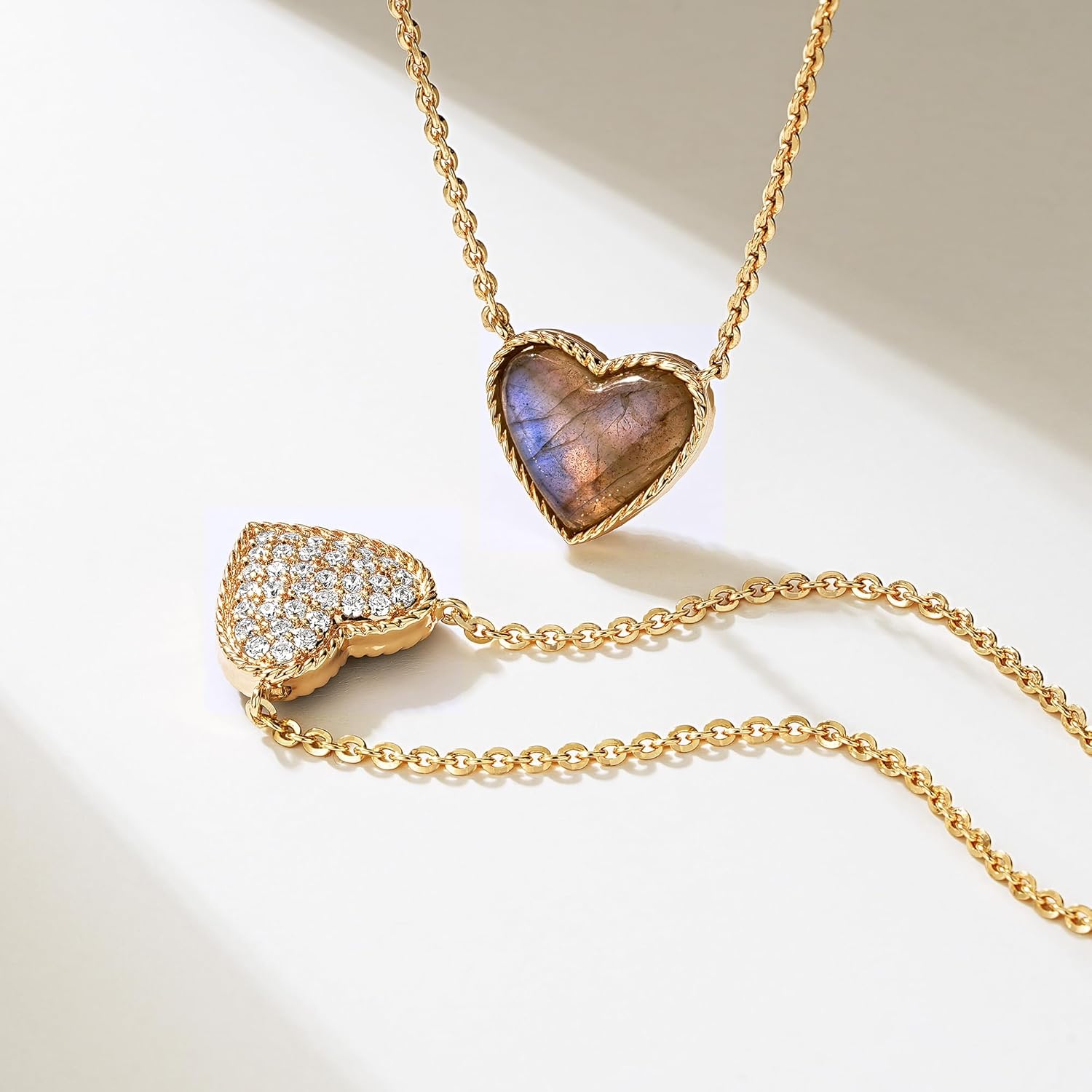 VACRONA Gold Heart Necklace for Women 14K Gold Plated Heart Pendant Necklace with Natural Stone Heart Charm Jewelry Valentine's Day Birthday Gifts for Her - Image 4