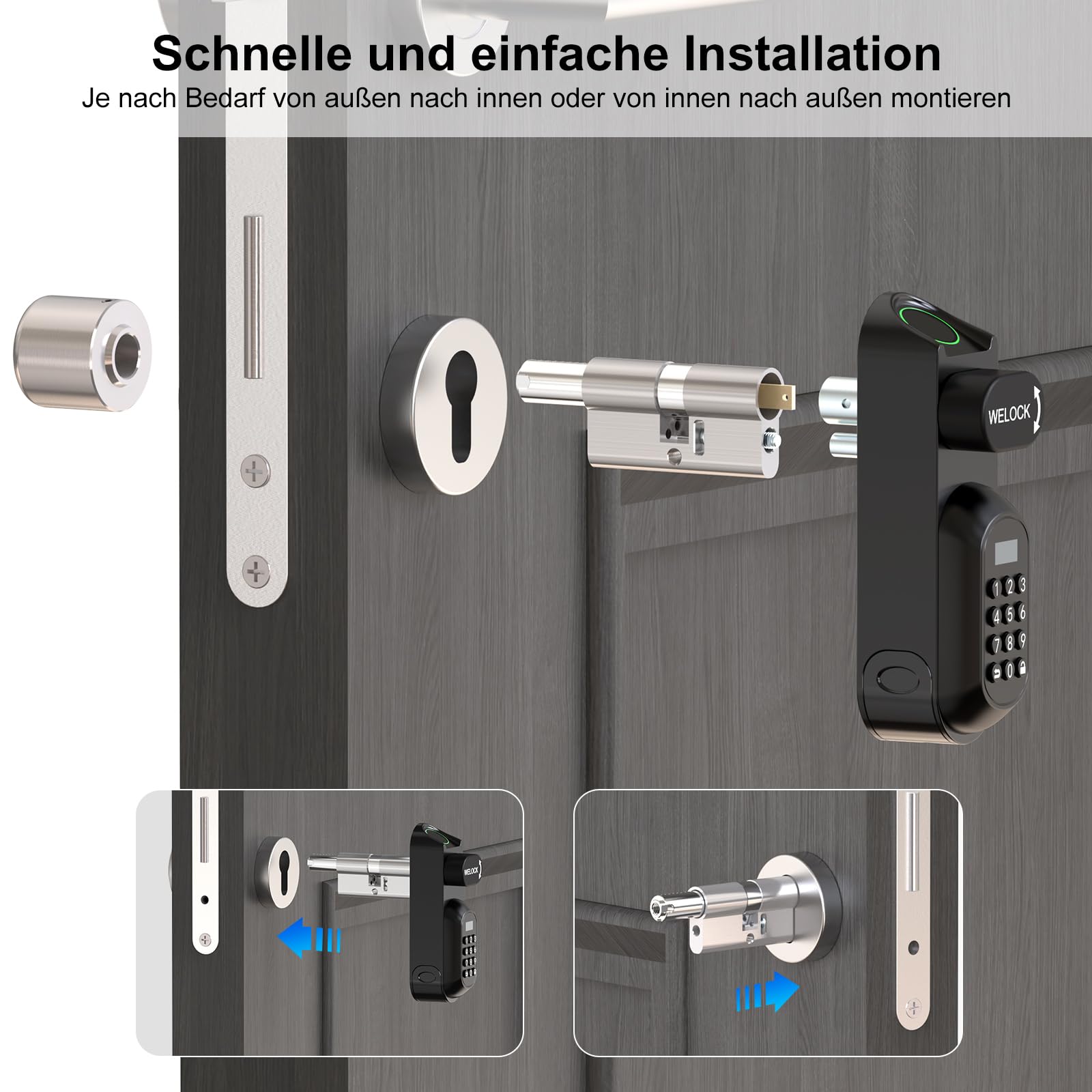 WELOCK U81 Cerradura de puerta con huella dactilar, contraseña, inteligente, con aplicación y tarjeta RFID, pieza de repuesto para llave mecánica, cerradura electrónica para puerta de perfil de 50-90
