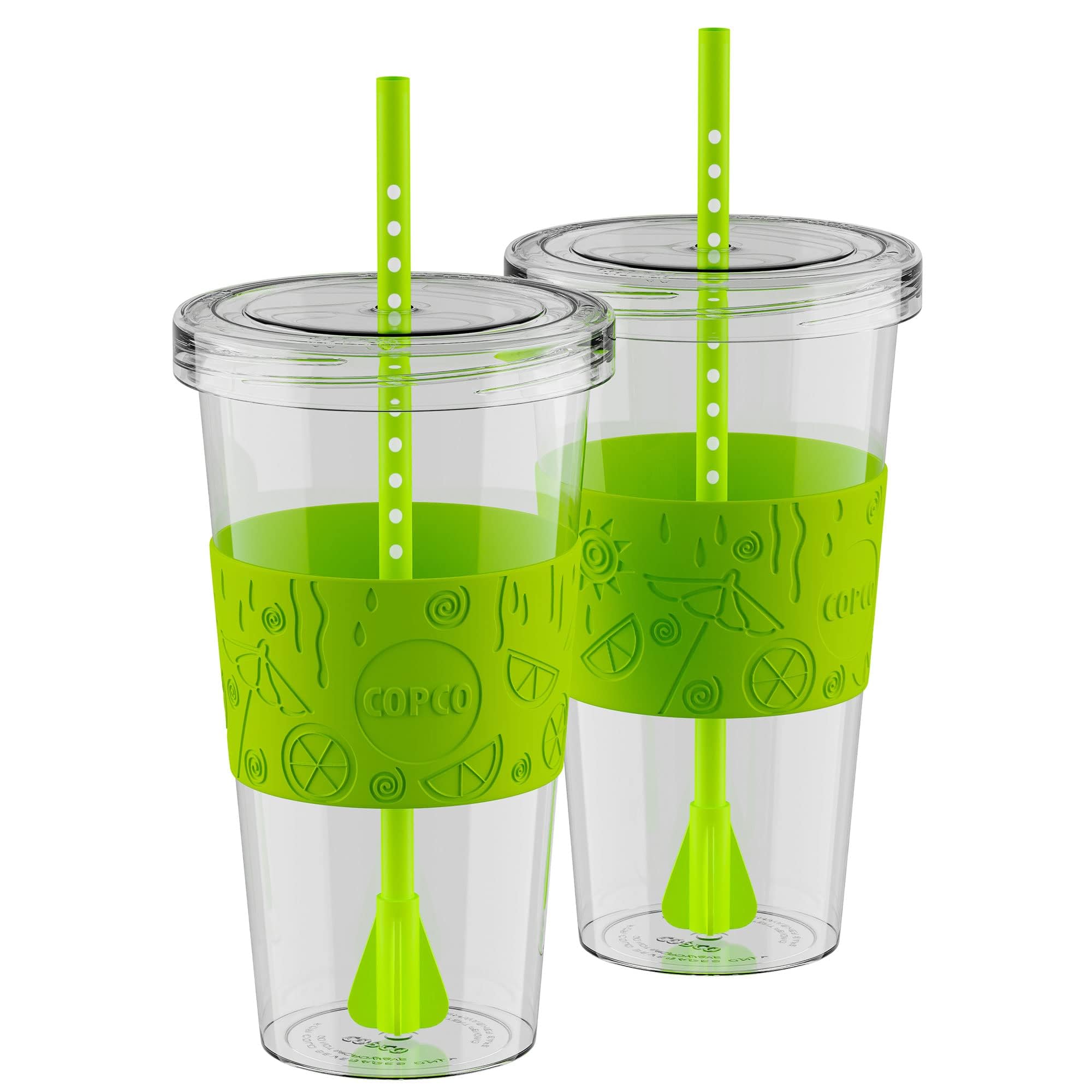 Copco Sierra 24 oz Travel Tumbler with Removable Straw (Set of 2) - BPA-Free Tritan, Spill-Resistant Lid, Leak-Proof - Reusable Insulated Cup, Fits Most Cup Holders, Dishwasher Safe (Lime Green)