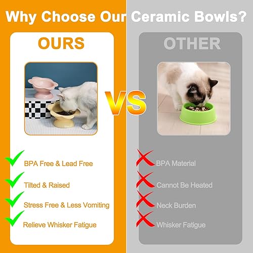 Miniatura 6 de Cuenco elevado de cerámica para gatos, Tazón de comida elevado inclinado de 15 para gatos, Alimentador para mascotas en forma de flor de porcelana,