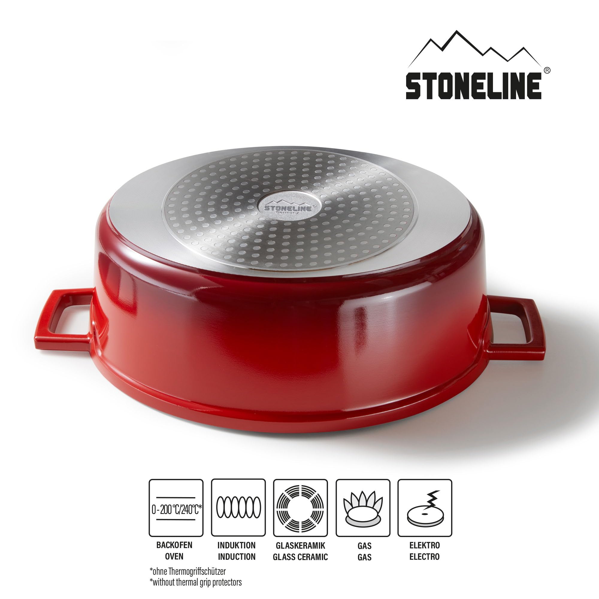 STONELINE Cocotte Induction avec Couvercle 32 cm, 6,6 L, Casserole Antiadhésive Revêtement avec de vraies Particules de Pierre, Braisière Marmite pour Tous Feux et Four, Couleur : Rouge
