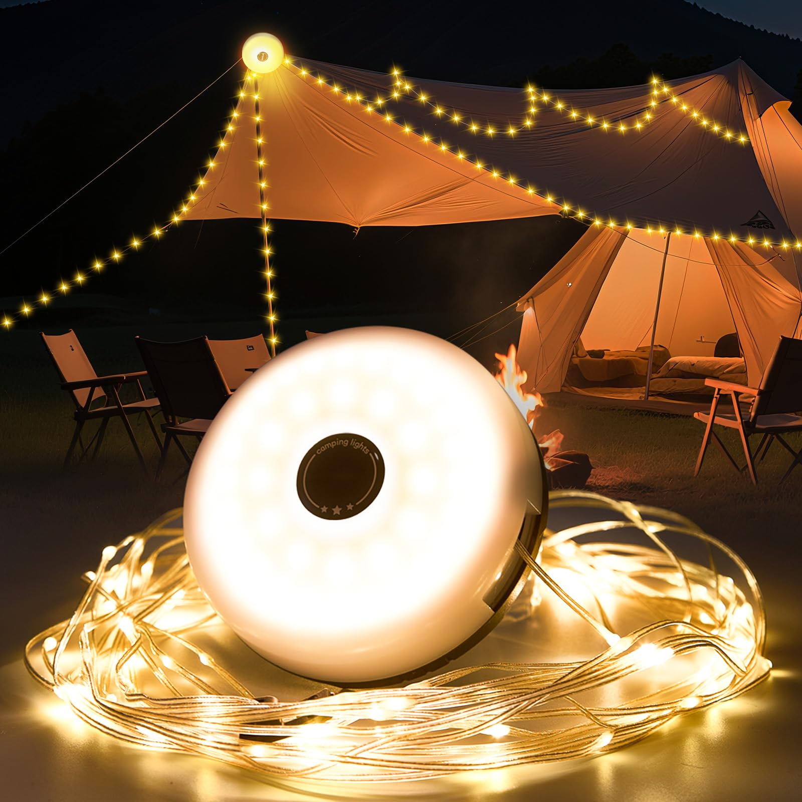 Camping Lichterkette Aufrollbar, 10 Meter USB Lichterkette Outdoor mit 8 Lichtmodi & 2000mAh Powerbank, IP44 Wasserdicht für Garten, Terrasse, Zelt, Party und Weihnachten (Lichterkett e zum Aufrollen) Beleuchtung