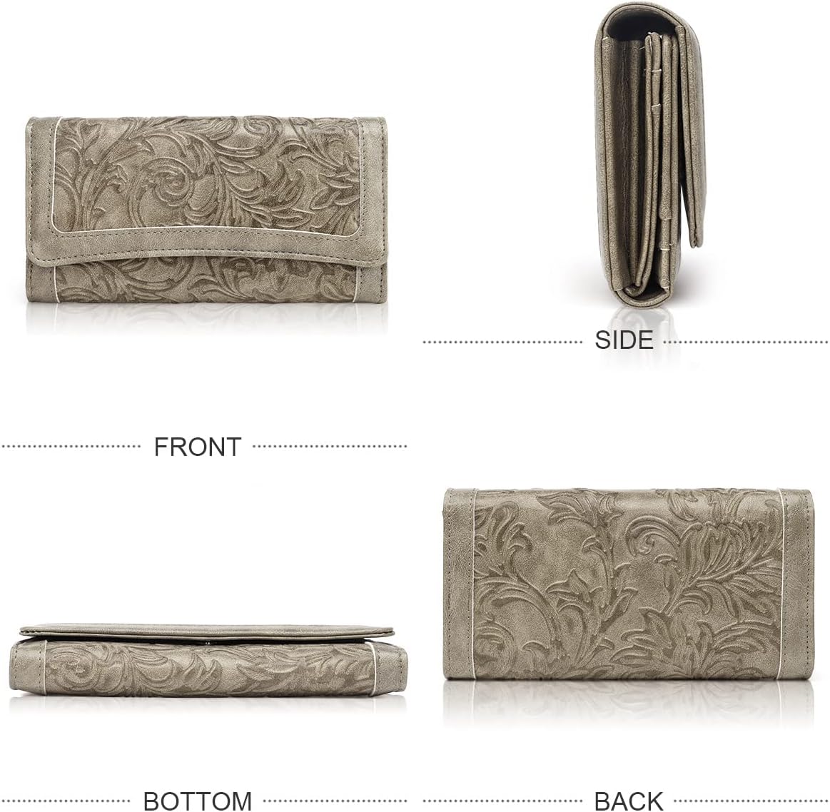 MEITRUE Women's Wallet Leather RFID Blocking Trifold Ladies Purse Embossed long Clutch Card Holder Phone Checkbook Organizer - Image 4