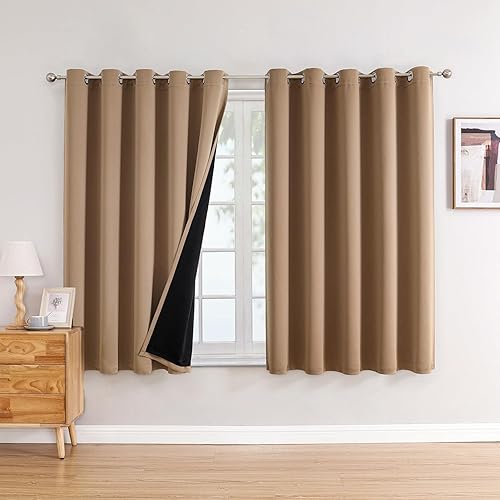 Miniatura 80 de ChrisDowa Cortinas 100% Opacas para Dormitorio con Forro Negro, 2 Capas Gruesas Totalmente Opacas con Aislamiento Térmico y Ojales, Cortinas de