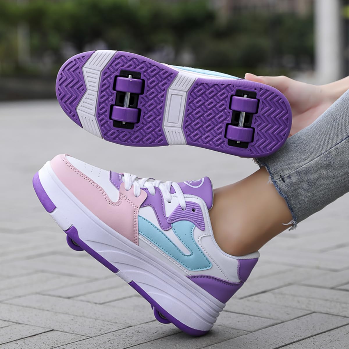 Mateju Kinder Rollschuhe mit 4 Rollen Versenkbarer 2-in-1 Roller Turnschuhe
