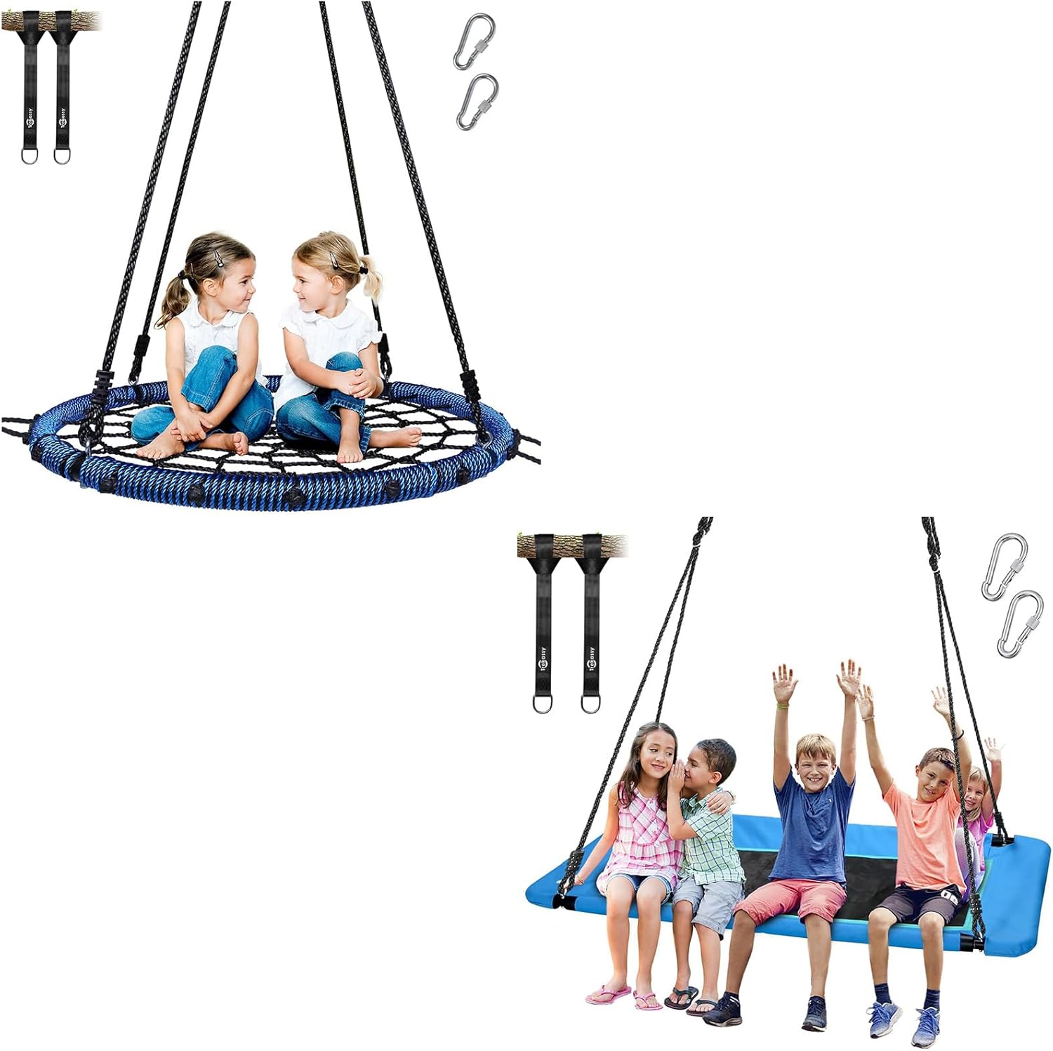 Trekassy 750lbs 40" Spider Web Saucer Tree Swing for Kids Adults + 700lbs 60" Rectangle Platform Tree Swing