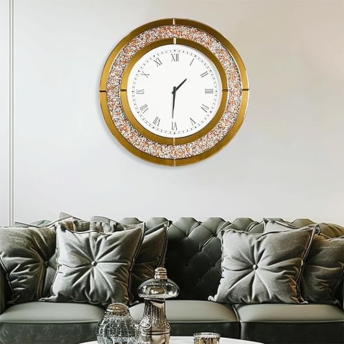 Miniatura 7 de Reloj de pared de diamante triturado redondo decorativo con espejo de 24 pulgadas, color marrón