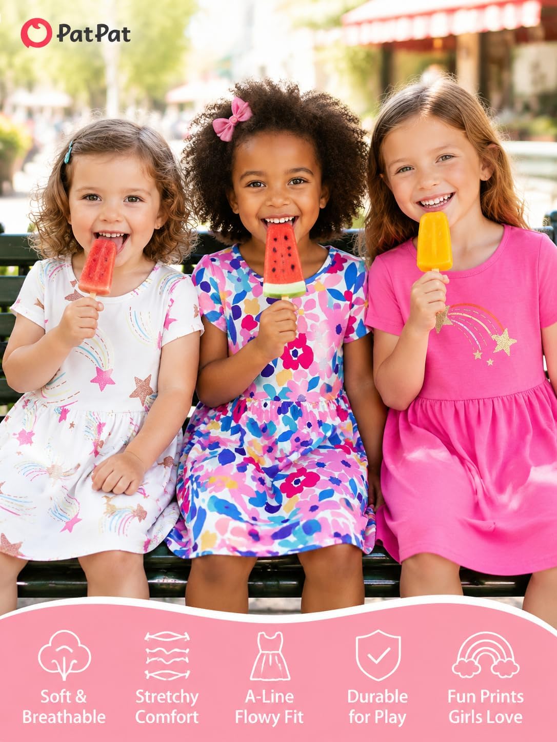 PATPAT Toddler Girls Floral Skater Dress 3-Pack A-Line Short Sleeve Outfits