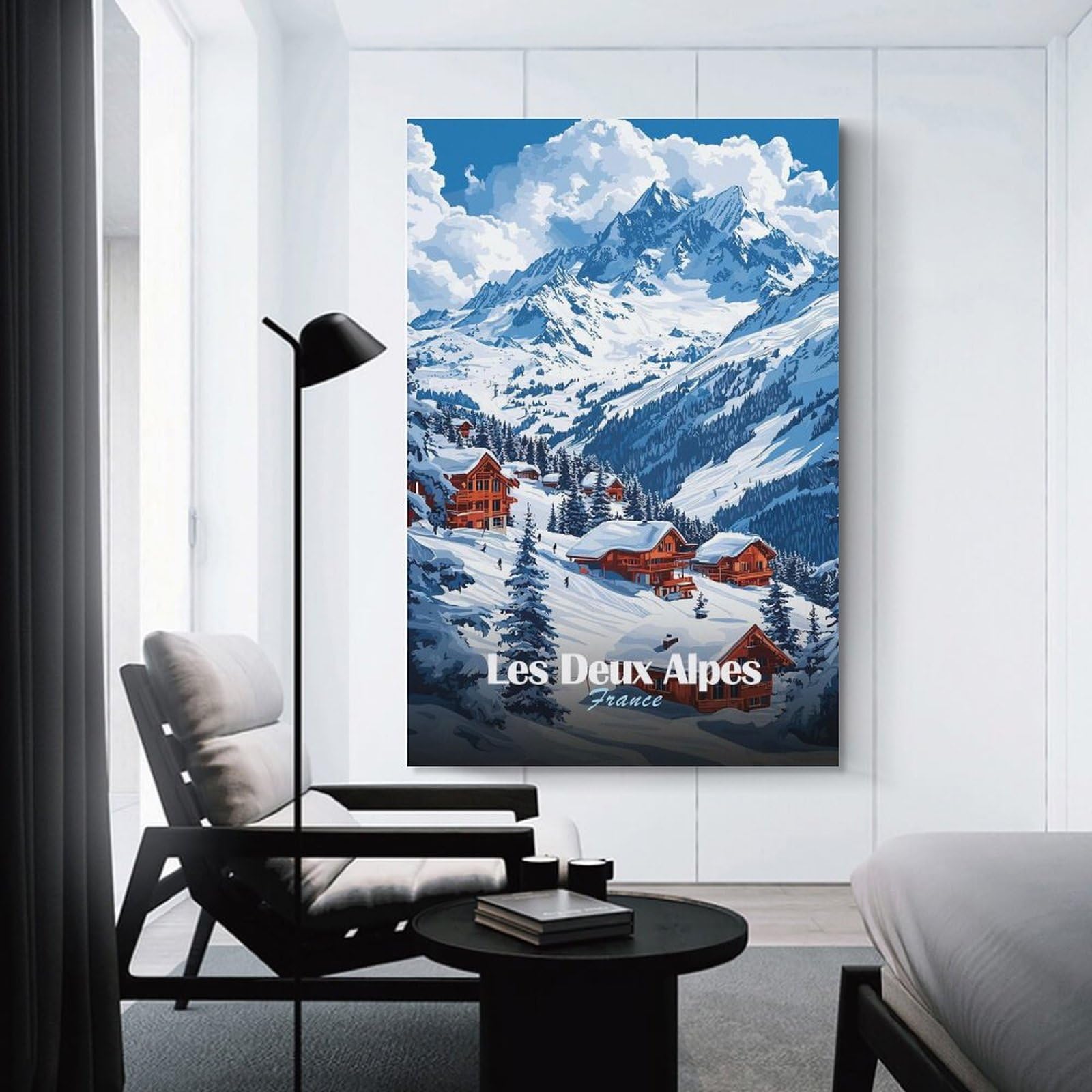 Junmoney Les Deux Alpes Ski Resort Hanging Wall Art, 12x18inch(30x45cm), for Lounge, Bedroom Or Personal Spaces, Gift Idea for Housewarming And Birthdays