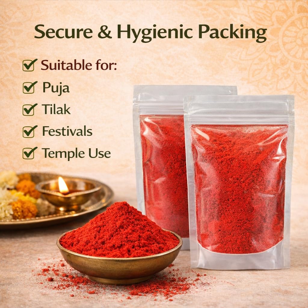 Kumkum Sindoor Roli Powder for Tilak & Puja | Traditional Red Hindu Prayer Powder | Pooja Samagri for Festivals, Temple Worship & Religious Rituals | 10 Gram