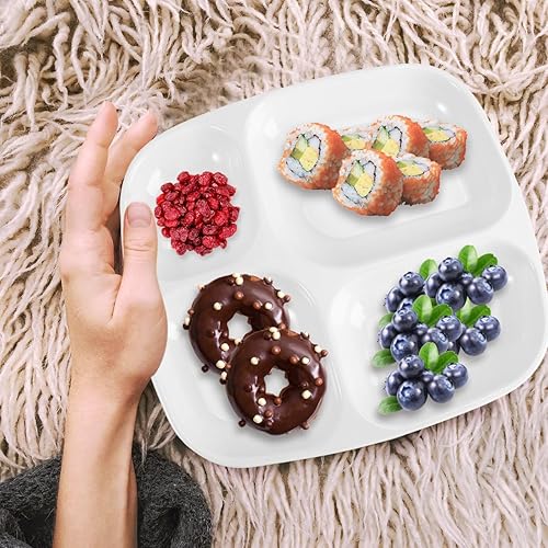 Miniatura 9 de DOITOOL Platos divididos de plástico blanco con 4 compartimentos para adultos, plato de ensalada dividido, bandeja de postre, bandeja separadora de