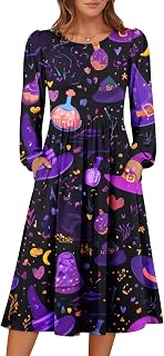 Wedding Guest Dress Long Sleeve Crewneck Dresses for Women 2025 Fall Casual Flowy A-Line Midi Party with Pockets