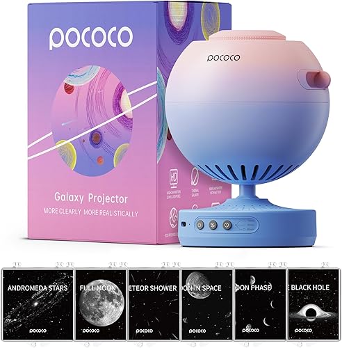 POCOCO Proyector Galaxy + discos de luna y estrellas (6 piezas)