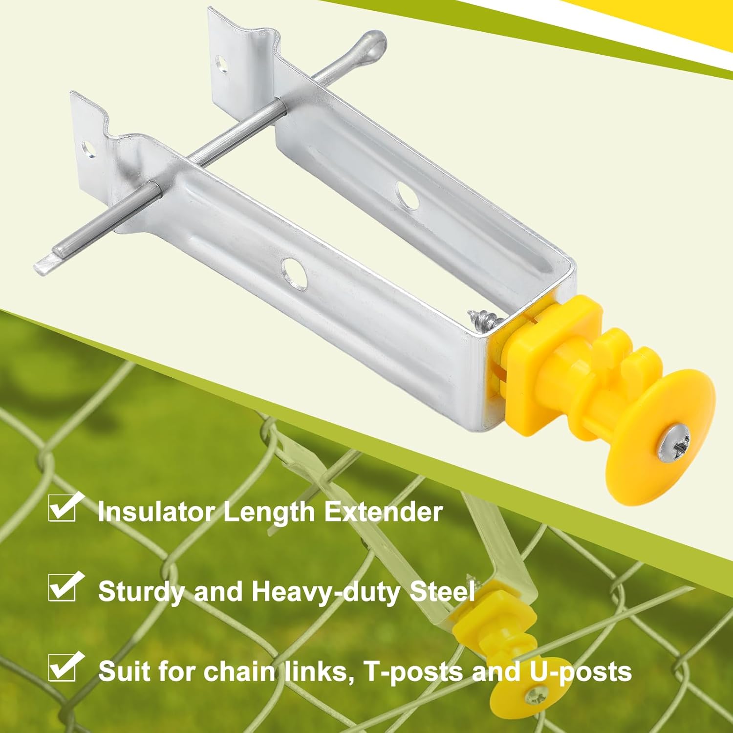 Tondiamo Chain Link Insulator Electric Fence Stainless Steel Insulator T Post Extender Wire Holders for Chain Link and Studded T & U-Posts Tubing(Yellow,25 Pcs)