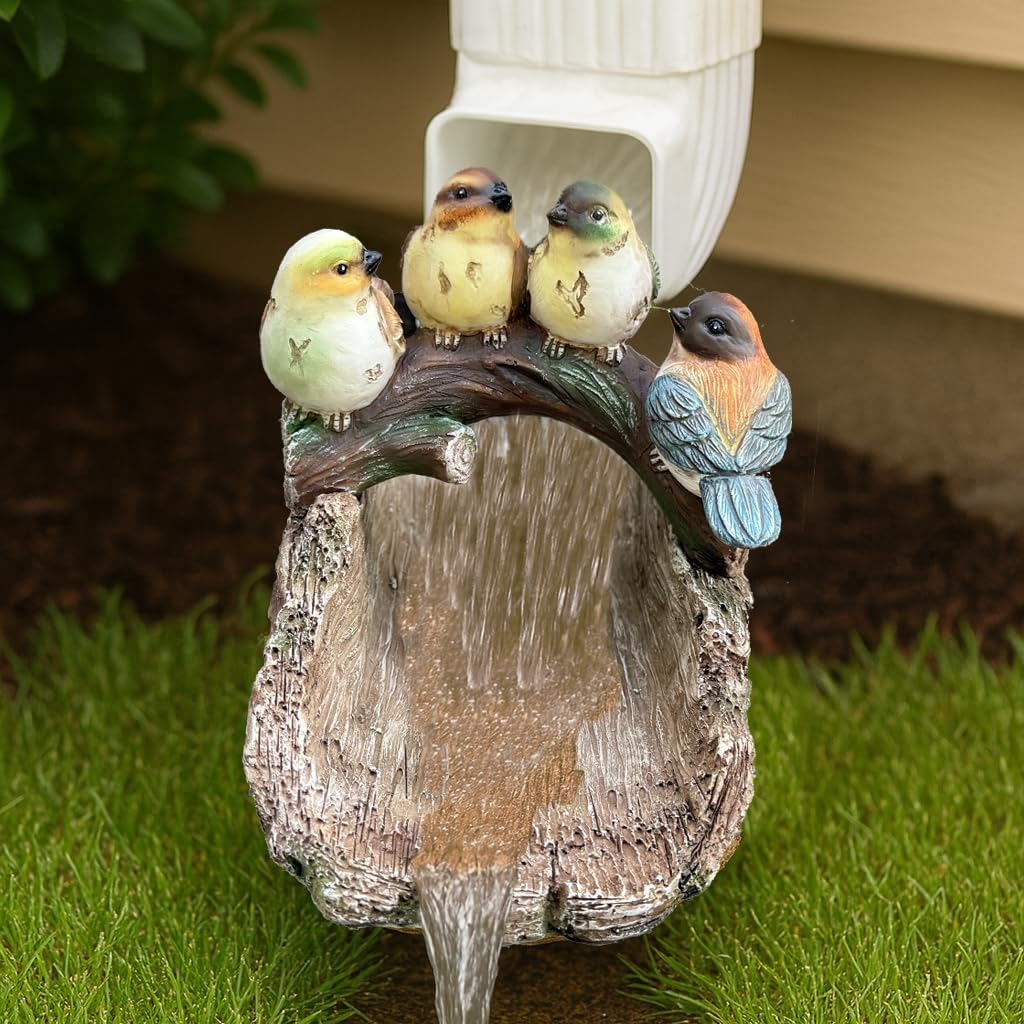 Gutter Downspout Extension Decoration Splash Block Outdoor Statues Garden Decor, 11.4" L x 6.9" W Four Birds Gutter Downspout Garden Robin Bird Sculpture Rain Concrete Pond Accessory, Gift for Mom