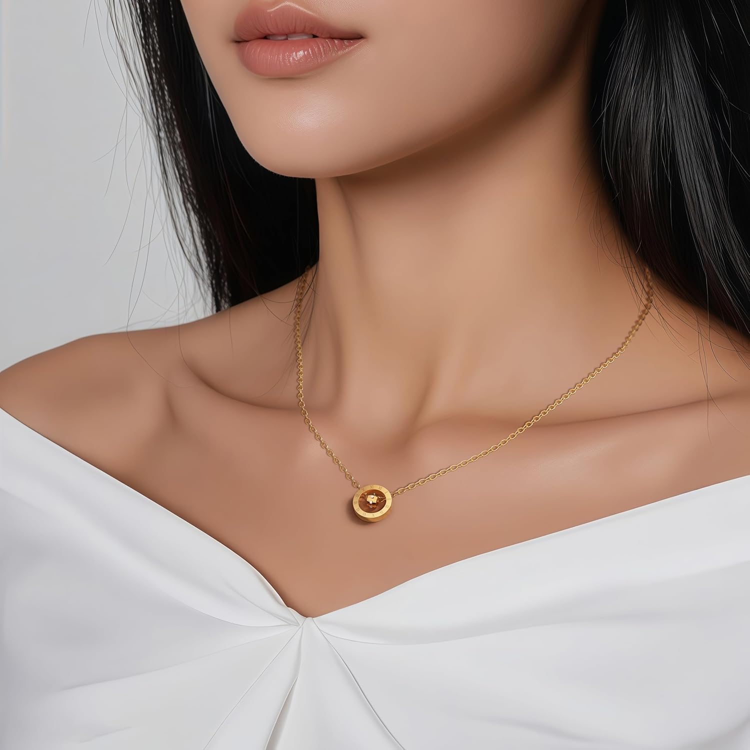 18K Gold Plated Necklace For Women,Roman Numeral Circle Pendant Necklace,Jewelry Gifts for Women - Image 4