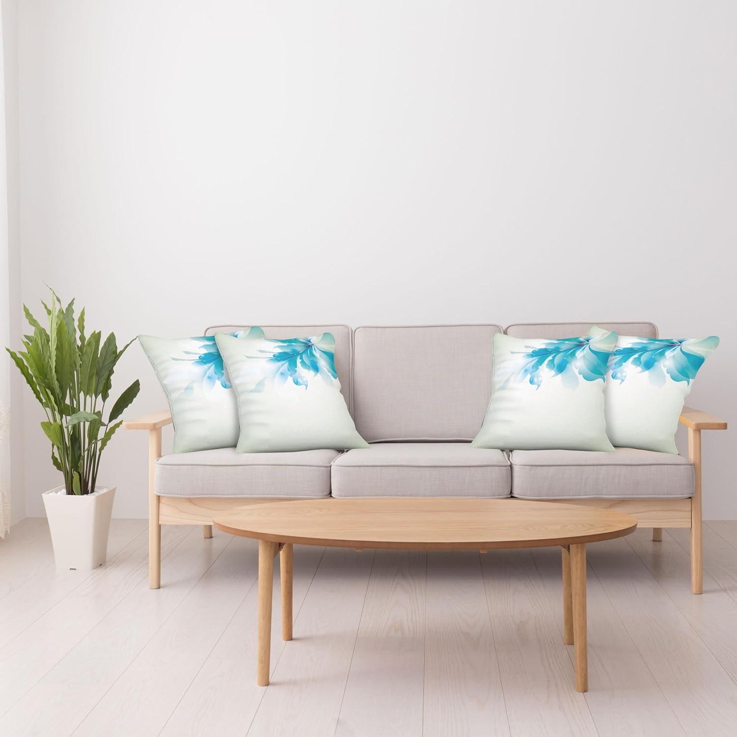 Ambesonne Abstract Pillow Cushion Cover Pack of 4, Color Gradient Effect Isolated Flower Petal Stem Forms Digital Art, Decorative Square Accent Pillow Case, 4 Pcs-18" x 18", Pale Blue and White
