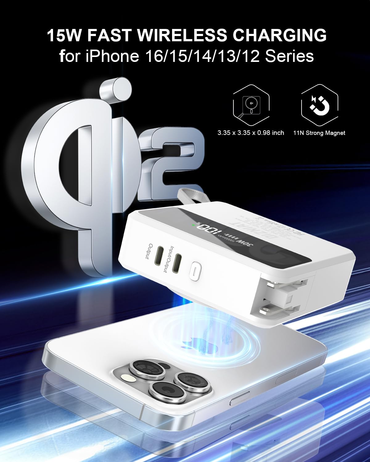 OIZNIAT Portable Charger with Build in Cables 10,000mAh,4 in 1 Magnetic Portable Charger 30W Wall Plug Power Bank Fast Chasing USB C External Battery Pack for iPhone,iPad,Sangsum -Cable Case Included