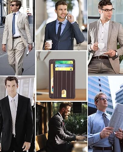 Miniatura 6 de Cartera minimalista delgada para hombres, carteras con bolsillo frontal, cartera de cuero con bloqueo RFID para hombres y mujeres, Coffee-Flash, Slim