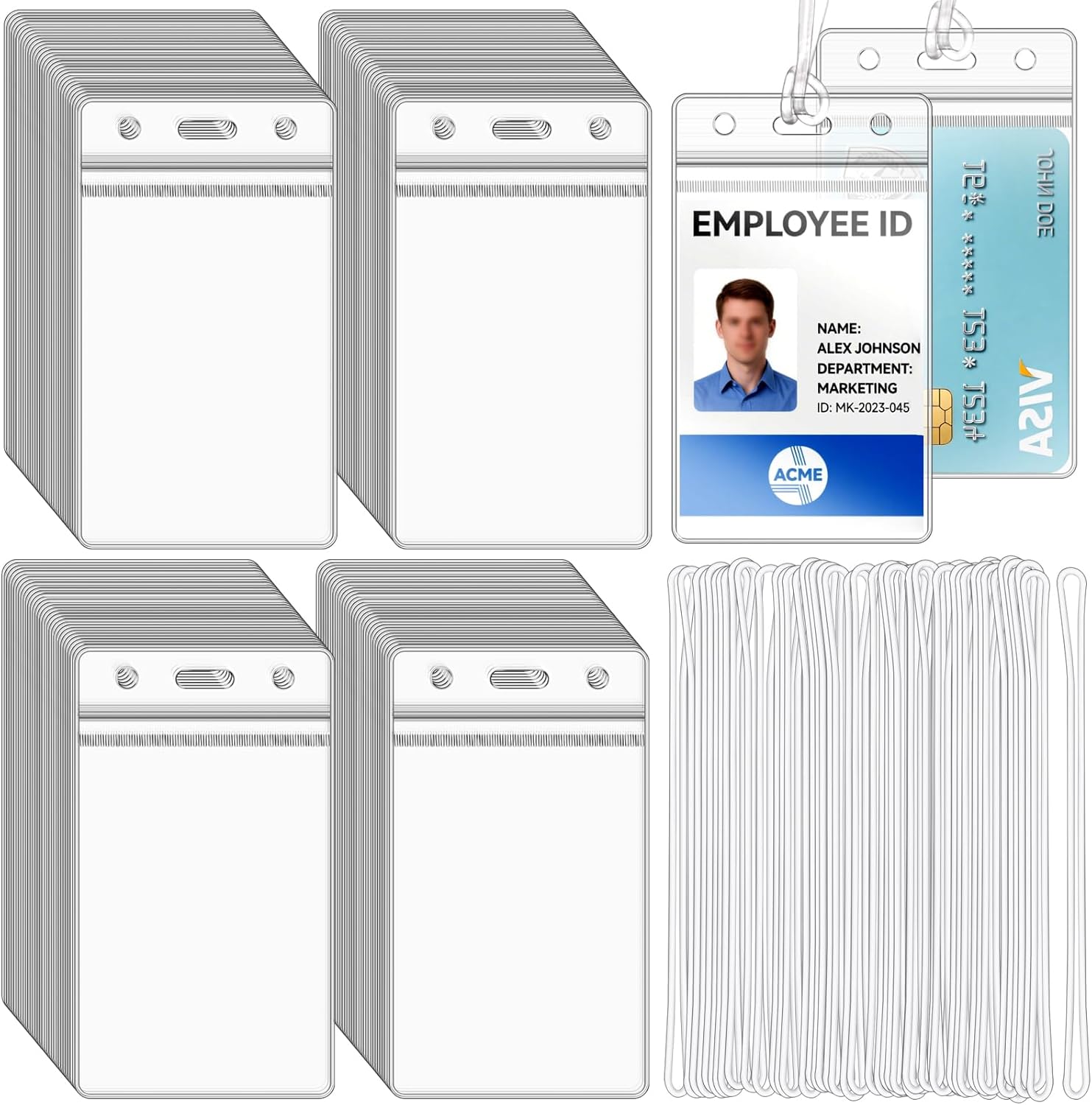 Oomcu 240 PCS Clear Plastic Luggage Tags Holders Bulk - Cruise ID Card Badge Label Tag Holder with Loops Straps for Suitcases, Backpacks, Travel, Office, Business Supplies,Baggage Name Tags (240)