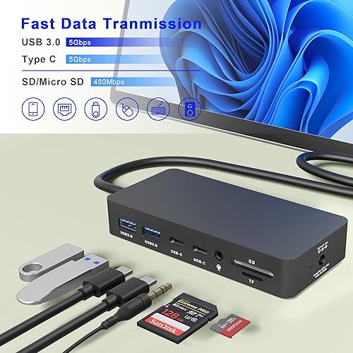 Miniatura 21 de Surface Pro 9/Pro 11 Hub Docking Station, 7 en 1 Triple Display Surface Pro 9 Accesorios con HDMI 4K + pantalla de video 8K USB-C Thunerbolt 4 Hub