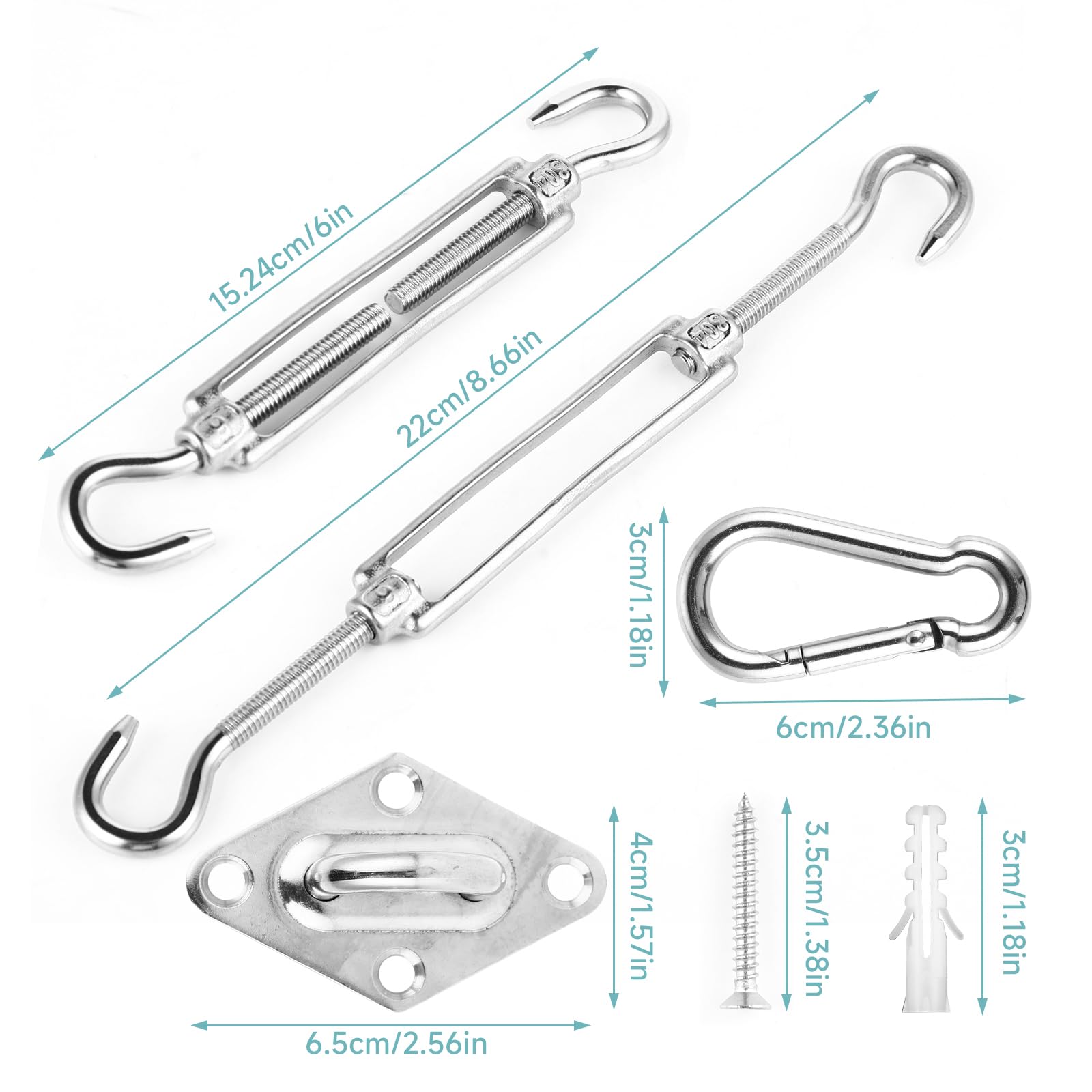 Juego de Accesorios de Toldo M6 - Accesorios de Acero Inoxidable Kit de Montaje de Toldo - Juego de Accesorios para Triángulo y Escuadra - Accesorios de Fijación para Vela Sun Shade