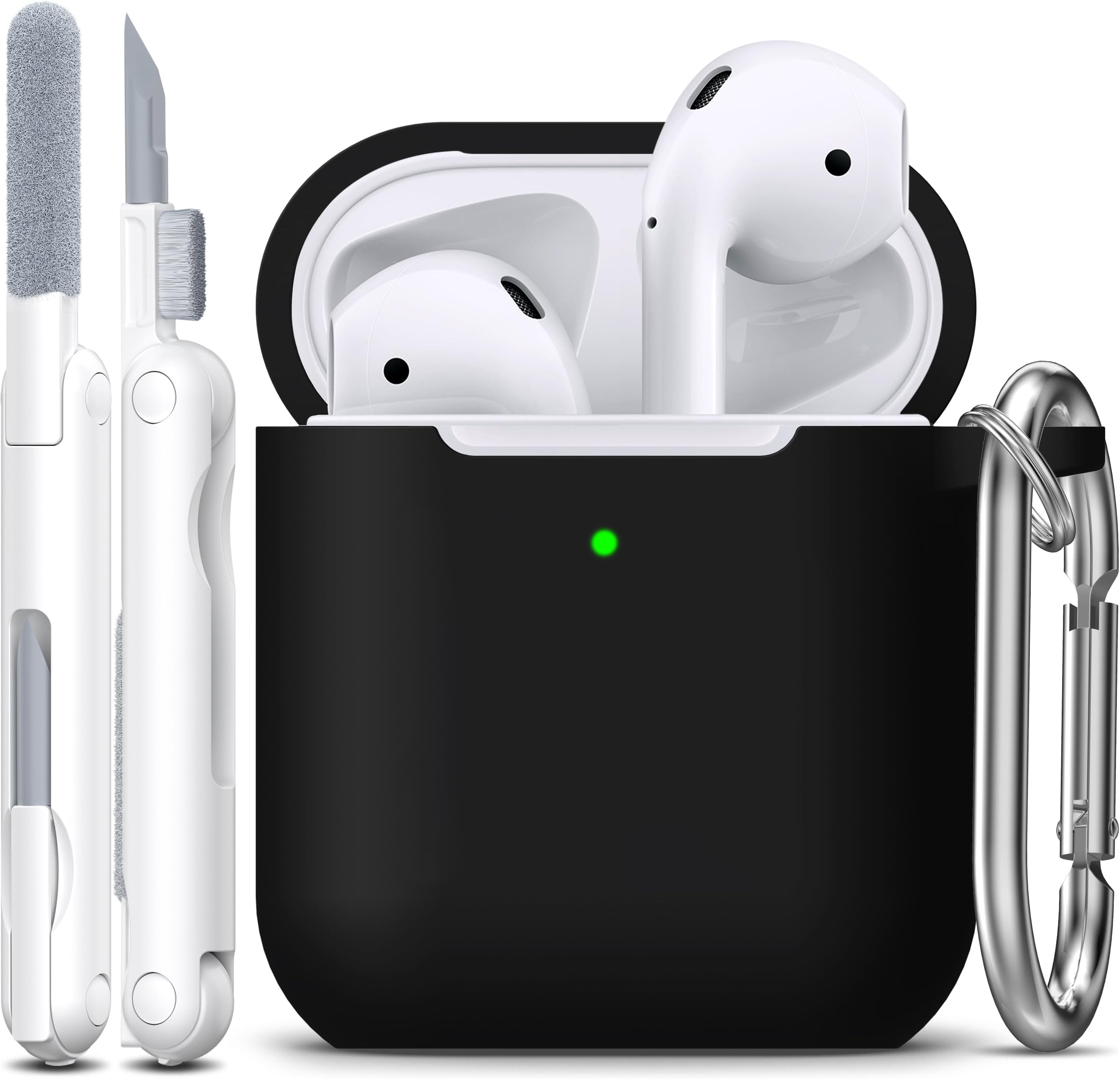 R-fun Compatible with AirPods 2nd Generation 2019,1st Gen 2016 Charging Case Cover,Soft Silicone Protective Case Compatible with Apple AirPods with Cleaner Kit & Keychain,Black