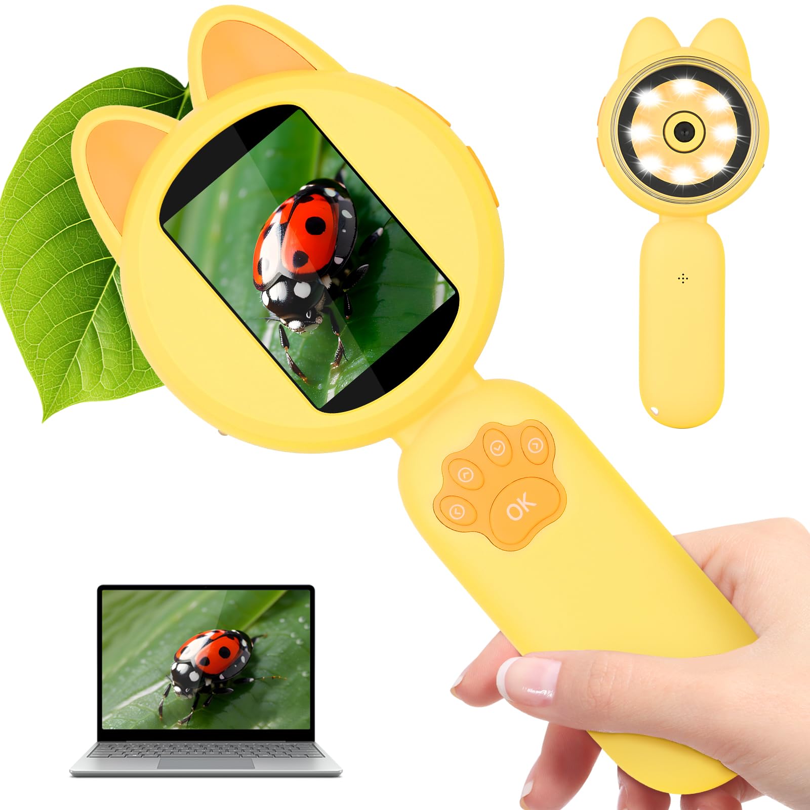 Mafiti Microscope for Kids Mini Pocket Handheld Kids Microscope Educational Science Kit Toys Xmas/Birthday Gifts for Aged 3-12 Girls Boys,Yellow