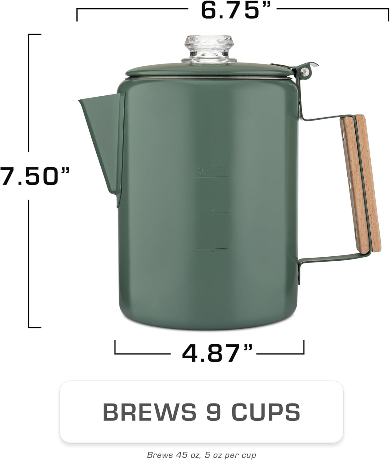 COLETTI Bozeman Green Percolator Coffee Pot — Camping Coffee Makers — Camping’s Favorite Percolator – NO Aluminum or Plastic [9 cup, Camp Green]