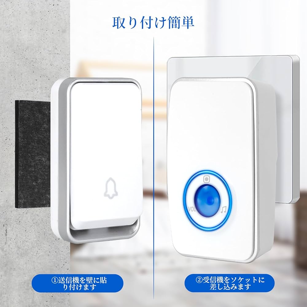 ベル　2台セット ワイヤレスチャイム 玄関 インターホン チャイム 受信機2台 送信