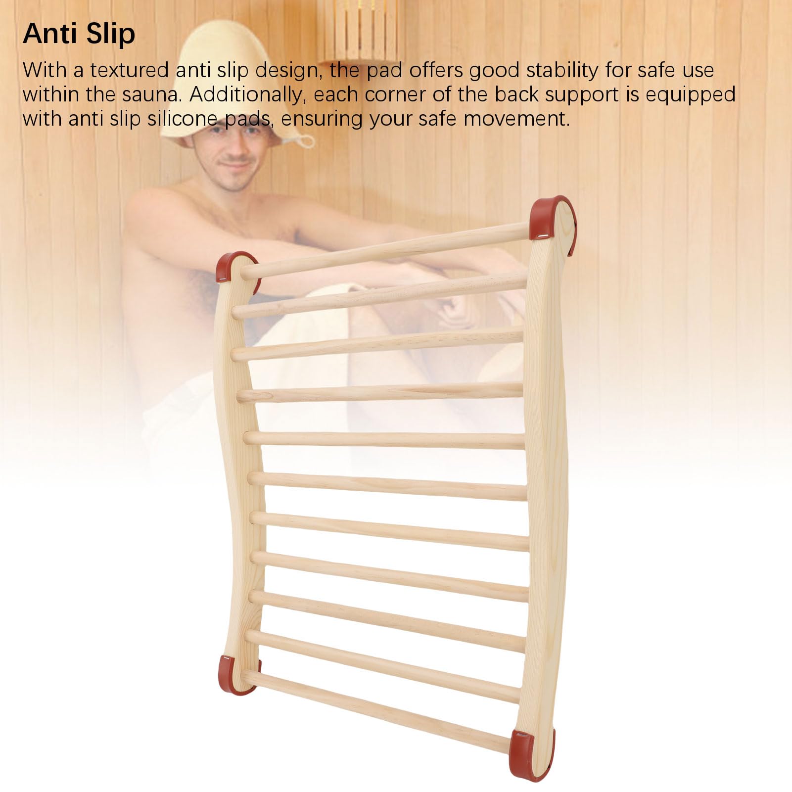 Sauna-Rückenlehne, Ergonomisches S-förmiges Design, Kiefernholz-Rückenstütze, Filz-Saunahut und Sitzpolster-Rückenlehne für Infrarot-Sauna