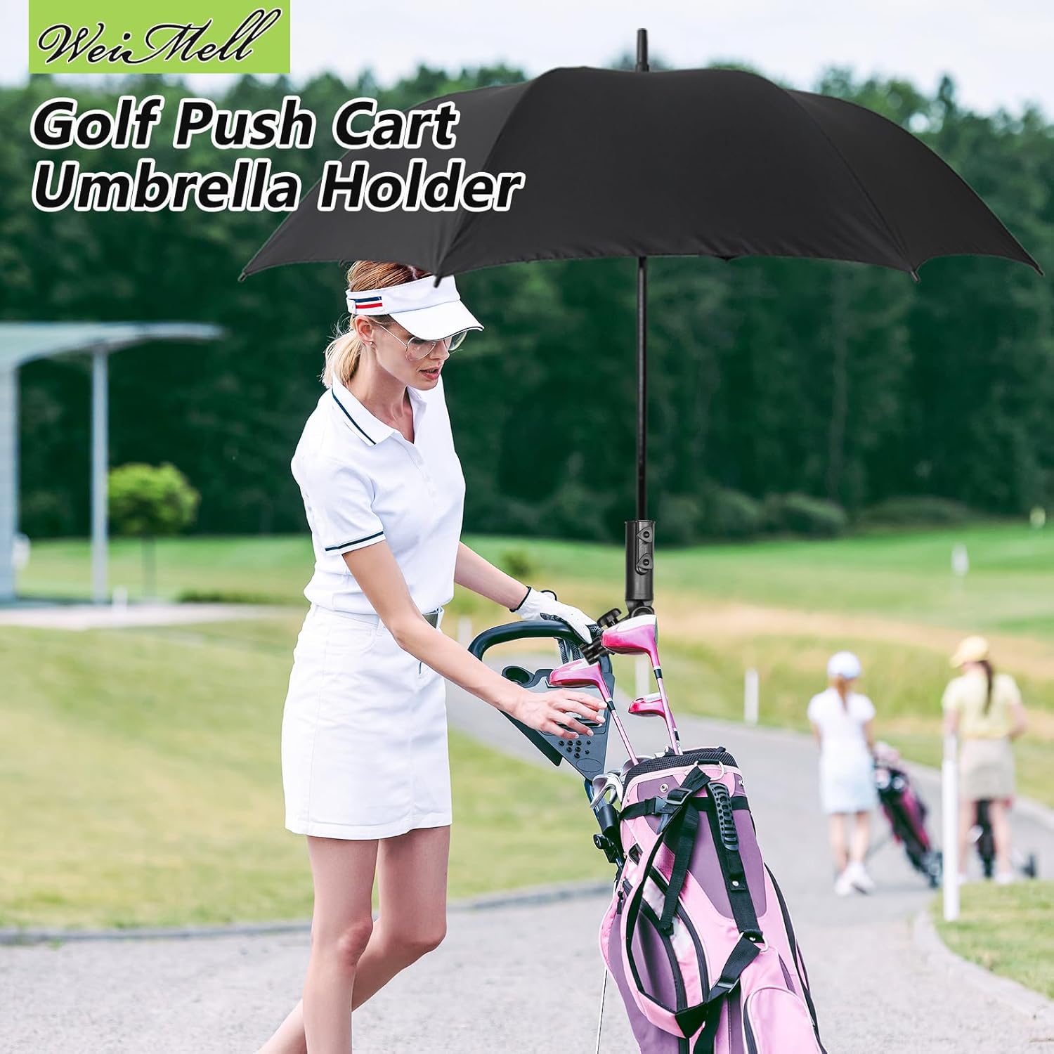 Heavy-duty Golf Push Cart Umbrella Holder 180° Adjustable for Stroller Bicycle Bike Wheelchair Mobility Scooter Beach Chair Windproof Universal Umbrella Bracket