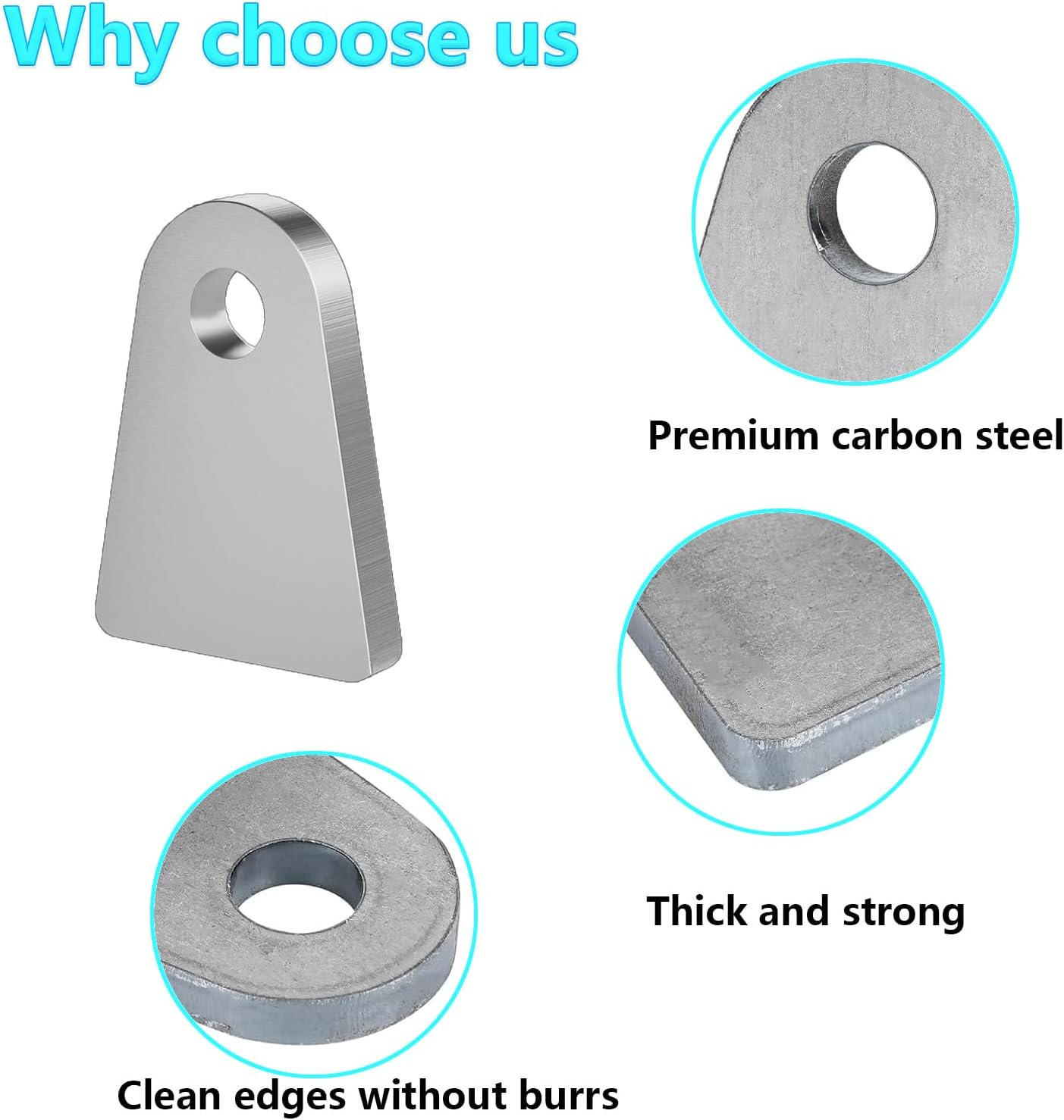 Weld On Tabs – Universal Carbon Steel Flat Bottom Mounting Brackets with 1/2” Hole, 2-1/2" Height x 1-3/4" Wide x 1/4" Thick for Off-Road Suspension, Fabrication Projects – 4 Pack