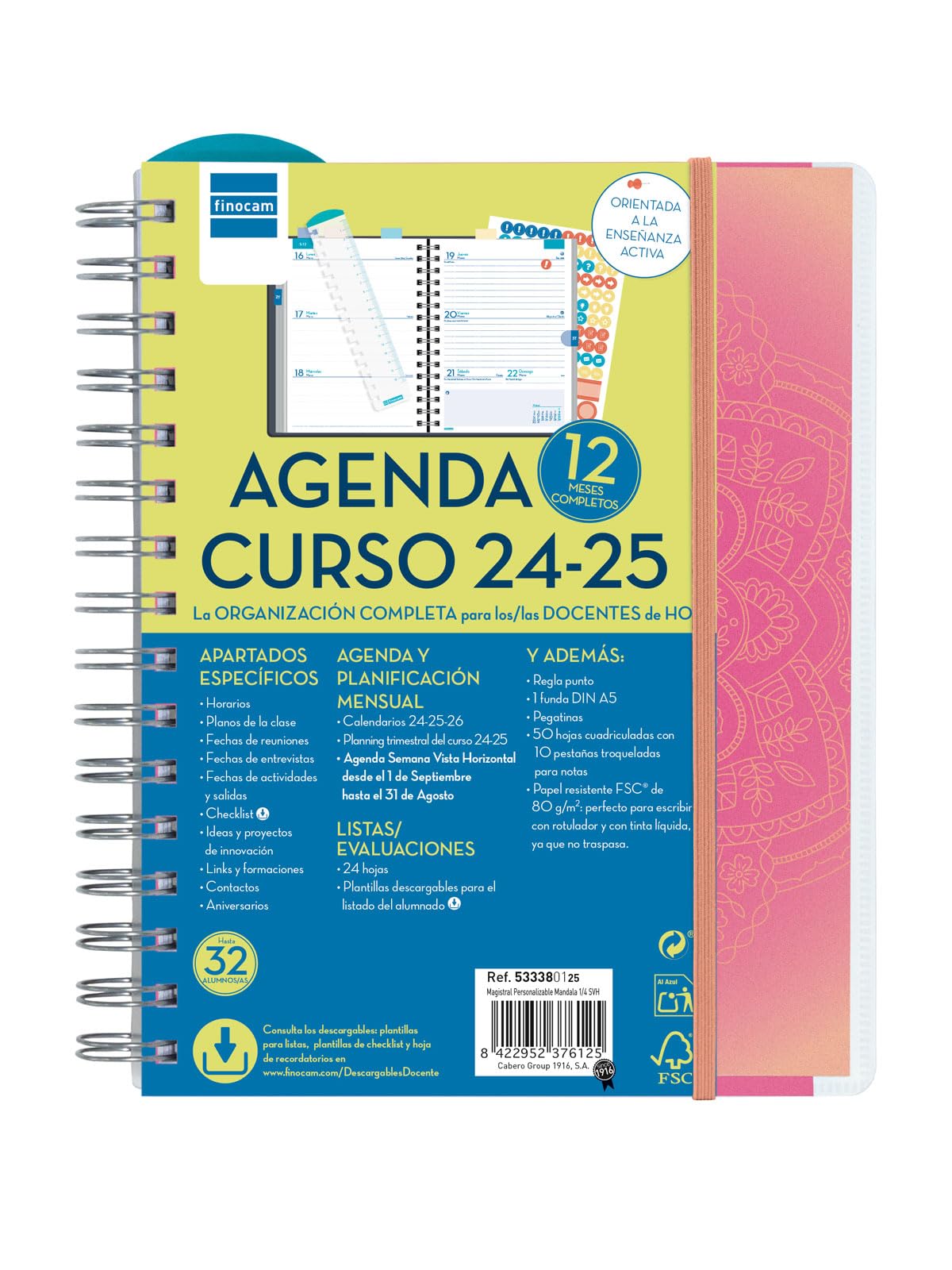 Finocam - Agenda Docente Magistral Personalizable 2024 2025 Semana Vista Horizontal Septiembre 2024 - Agosto 2025 (12 meses) Mandala Español