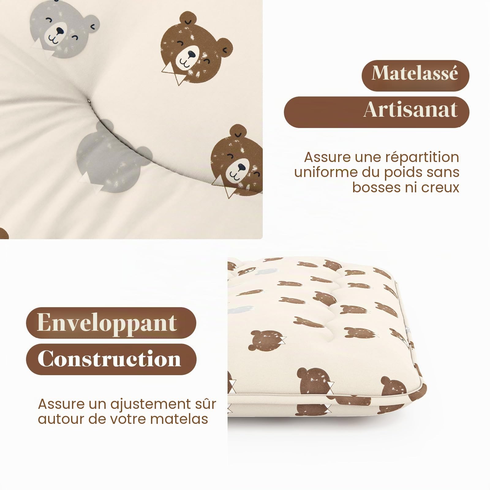 FANTASK Matelas futon Japonais, 140 x 200 cm, en Tatami, de Sol, Pliable, avec Housse Lavable, Ours Marron