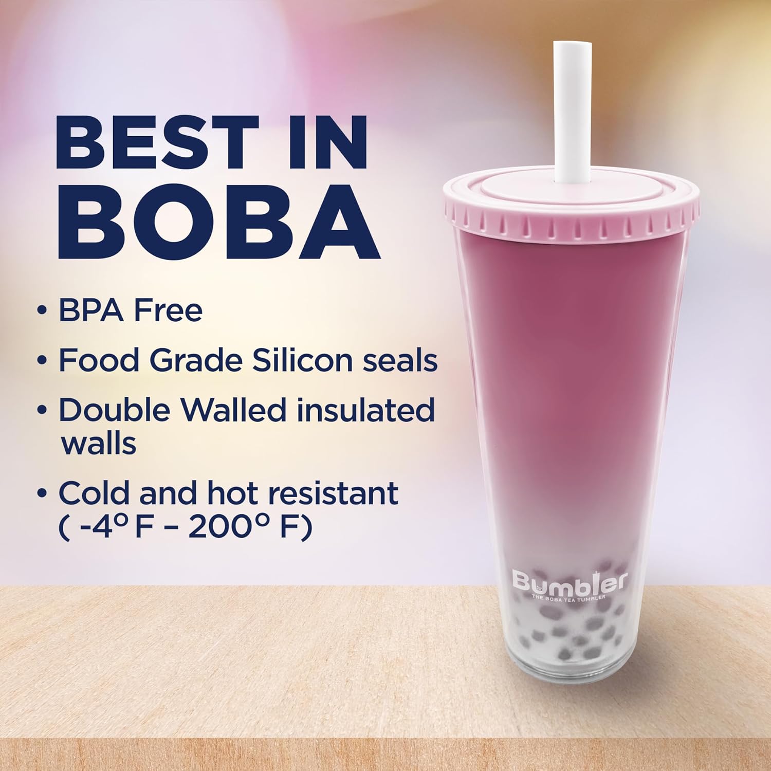 Bumbler 24oz Large Reusable Portable Eco-Friendly Tumbler | Drinking Cup with Wide Soft Tip Straw, Aesthetic Leak-Proof Lid – for Boba Tea, Smoothies, Iced Coffee, Hot or Cold Drinks – Blush Pink - Image 7