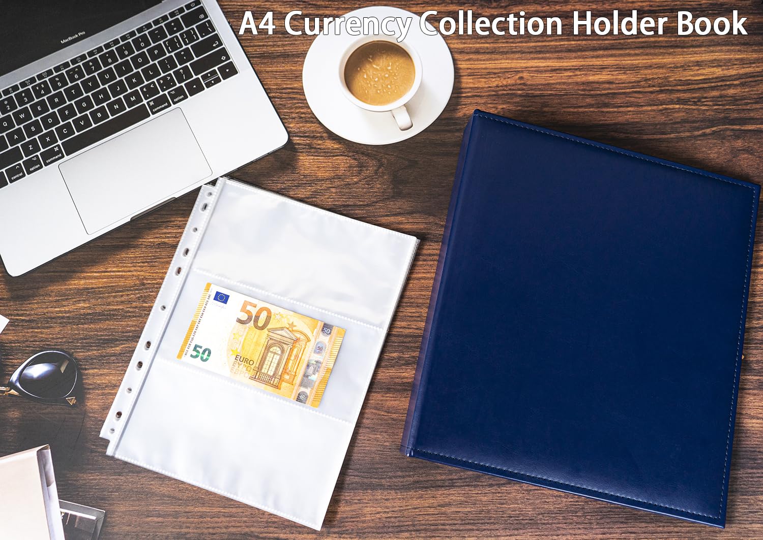 Reliure A4 3 anneaux avec 30 pages de 180 Pochettes, carnet de Collection en cuir PU, Pour Collectionner les Euros, l'argent en Papier, les Devises étrangères et les Coupons