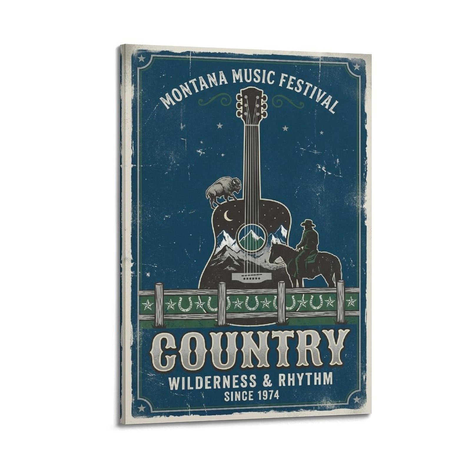 OKNGB Poster decorativo da parete su tela, motivo: chitarra del Montana, Wild West e musica country, poster decorativo moderno per camera da letto, 50 x 75 cm