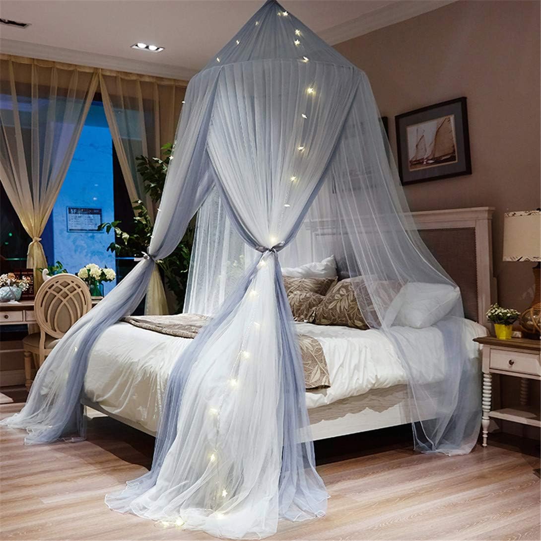 Lotus Karen Contrast Color Bed Curtain – Double Layer Polyester Sheer Mesh Dome Bed Canopy – Round Hoop Princess Mosquito Net for Twin Full Queen King Size Bed