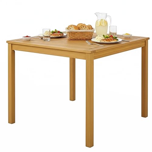 36" Square Outdoor Dining Table, Acacia Wood 4-Person Patio Dining