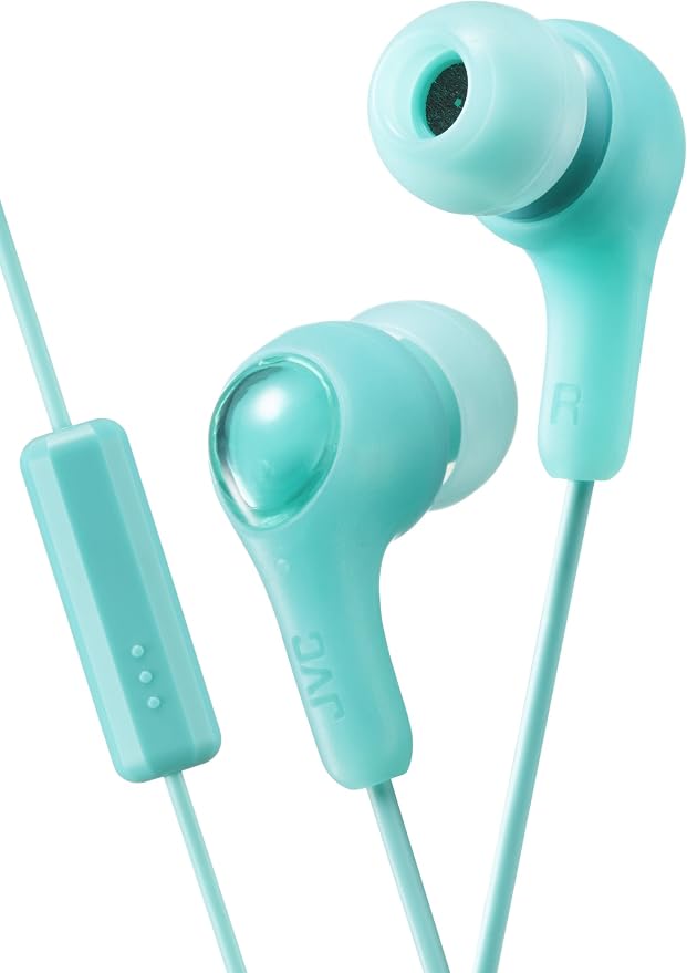 JVC GREEN GUMY In ear earbuds with stay fit ear tips and MIC. Wired 3.3ft colored cord cable with headphone jack. Small, medium, and large ear tip earpieces included. GUMY HAFX7MG: Buy Online at Best Price in UAE