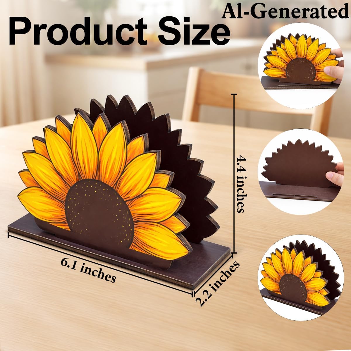 Rustic Sunflower Wooden Napkin Holder for Table, Sunflower Cottagecore Wood Napkin Holder for Farmhouse Kitchen Dining Room Decor Napkins Tissue Dispenser