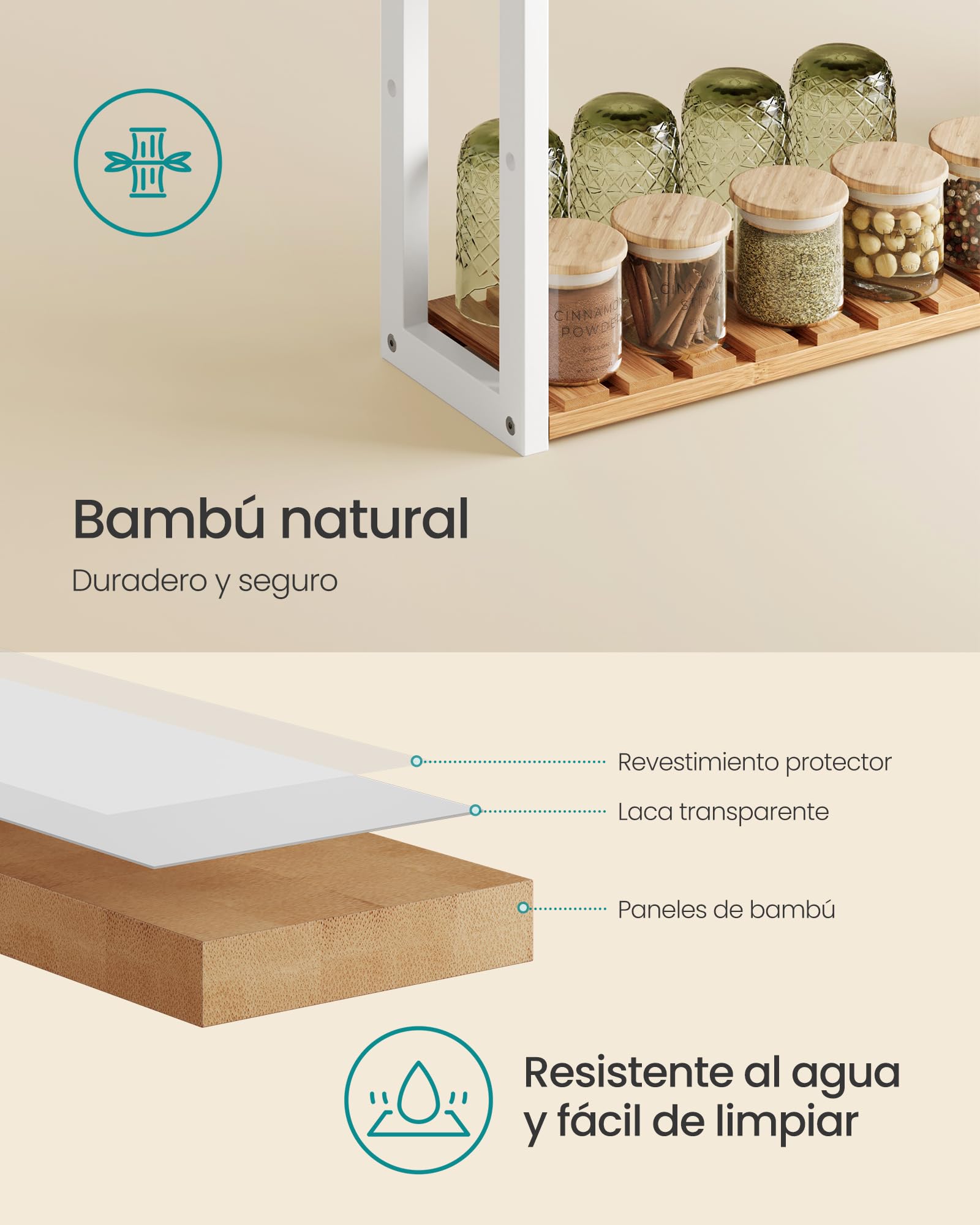 SONGMICS Estante Baño de 3 Niveles, Pared o de Pie, 60 x 15 x 54 cm
