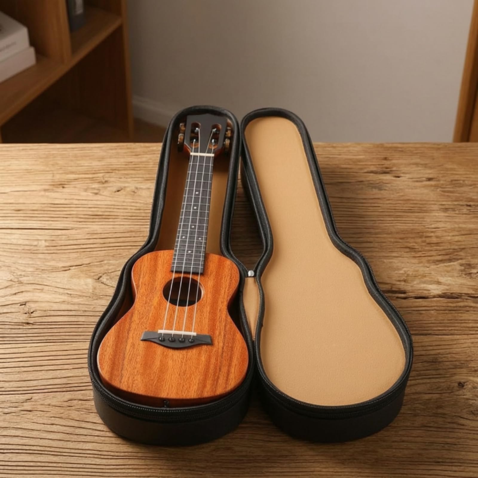 harayaa Custodia Protettiva Ukulele Borsa Rigida Custodia Sagomata Astuccio Zippato in Schiuma EVA Profilo Modellato con Manico Laterale Adatta a Scuole di, Array, Cachi