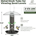 Kingsyard Thistle & Nyjer Bird Feeders for Outdoors Hanging, Metal Finch Feeder with Weatherproof Dome & Removable Tray, 14 Inch Mesh Tube, 2-1/4 lbs Seed Capacity, Great for Wild Bird (Black) | 9.5" Rustproof Metal Removable Tray, 11.5" Weatherproof