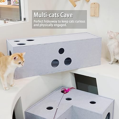 Miniatura 9 de PETKARAY Túnel para gatos, cueva original para gatos de interior, tubos y túneles de juego para gatitos grandes, juguete de fieltro suave con