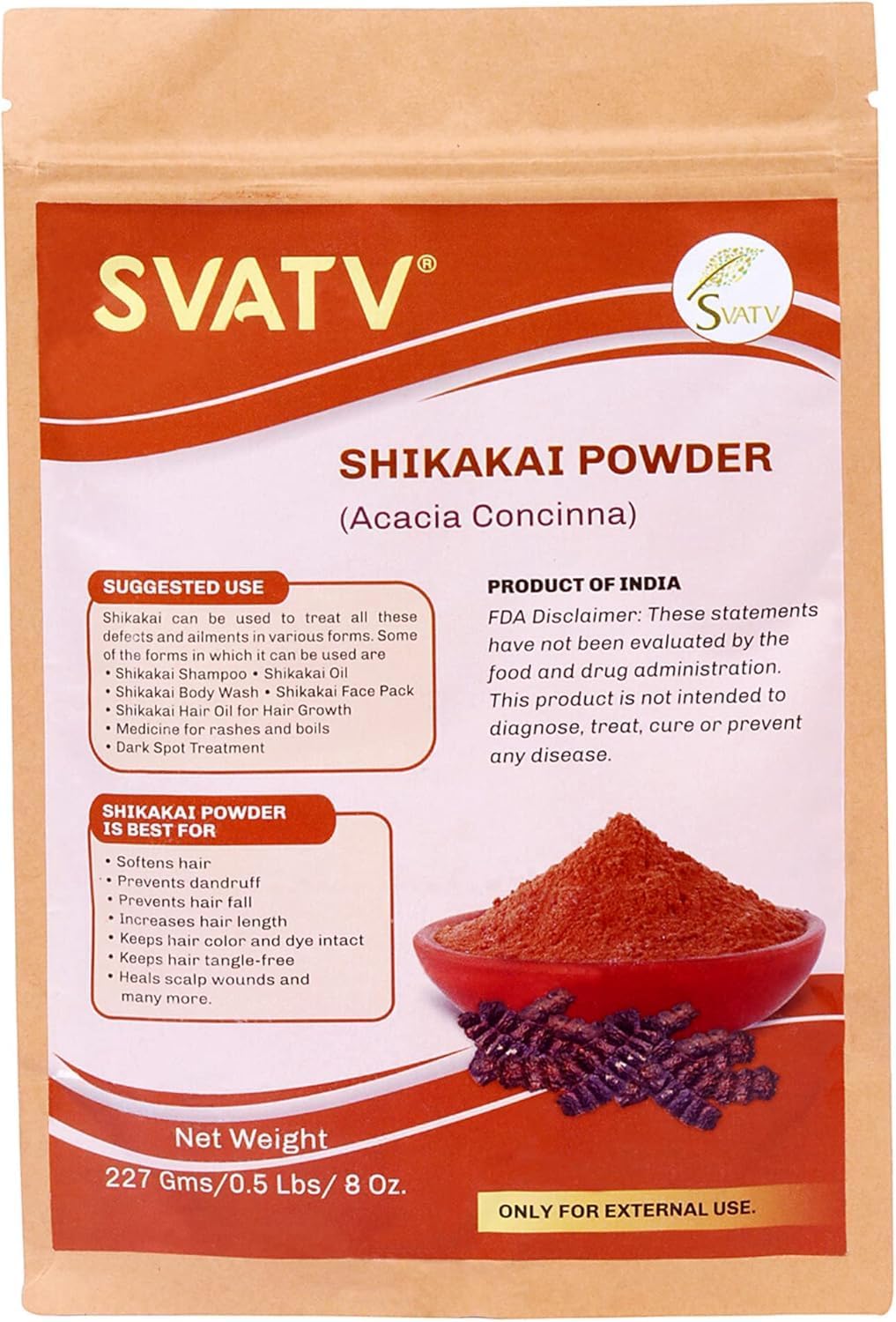 Shikakai Powder (Acacia Concinna) Natural Hair Growth & Ayurvedic Hair Mask Strengthens Hair - 227grams