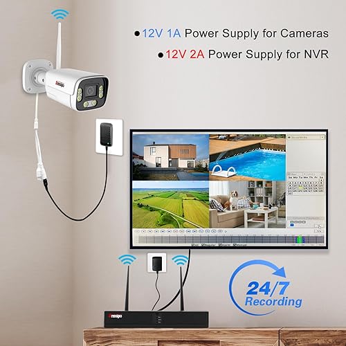 Miniatura 3 de Sistema de cámara de seguridad 4K de 8 canales inalámbrico, 4 cámaras WiFi para interiores y exteriores, audio bidireccional, detección de rostro,